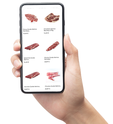 Móvil sujetado con una mano mostrando los productos de ca na paulina en el popup.